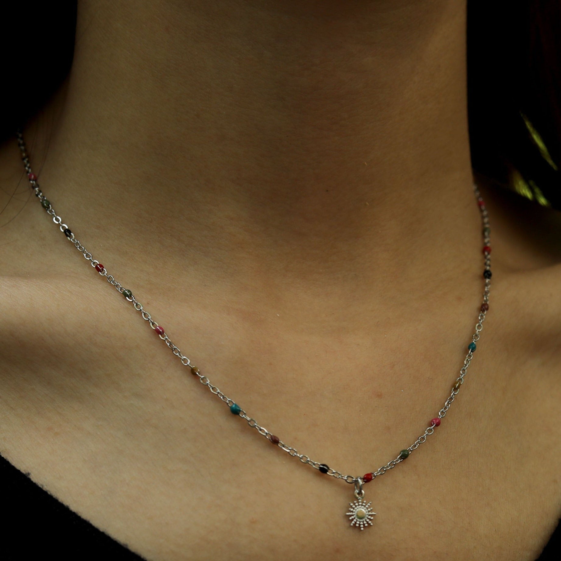 MARLOW: Dainty Star Charm & Coloured Dainty Beads on a Silver Chain