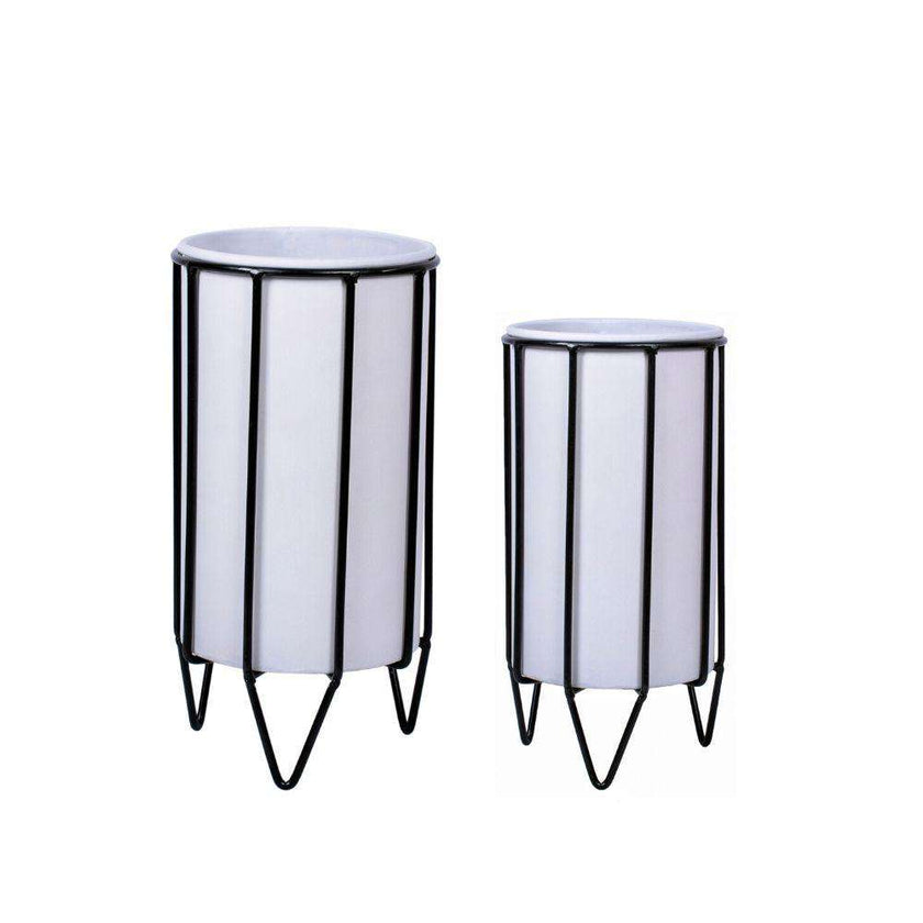 Mati - White Planter With Black Stand