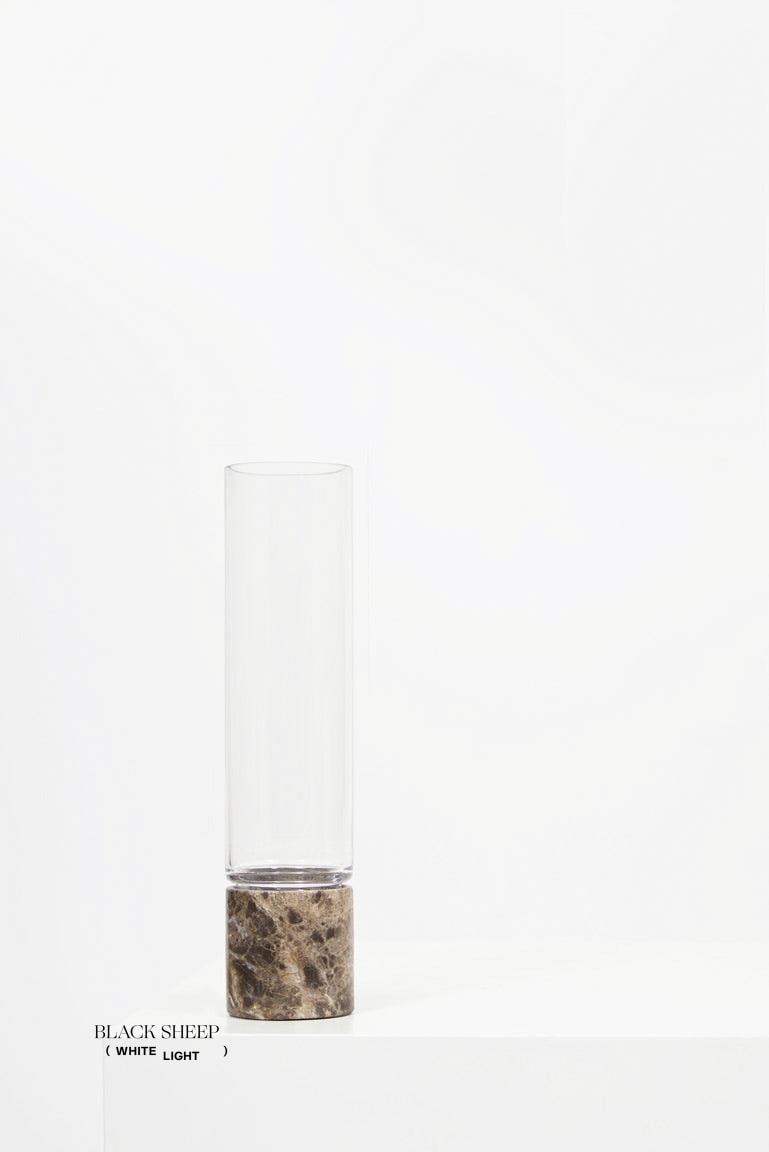 Dark Emperador Marble and Glass Vase and Hurricane