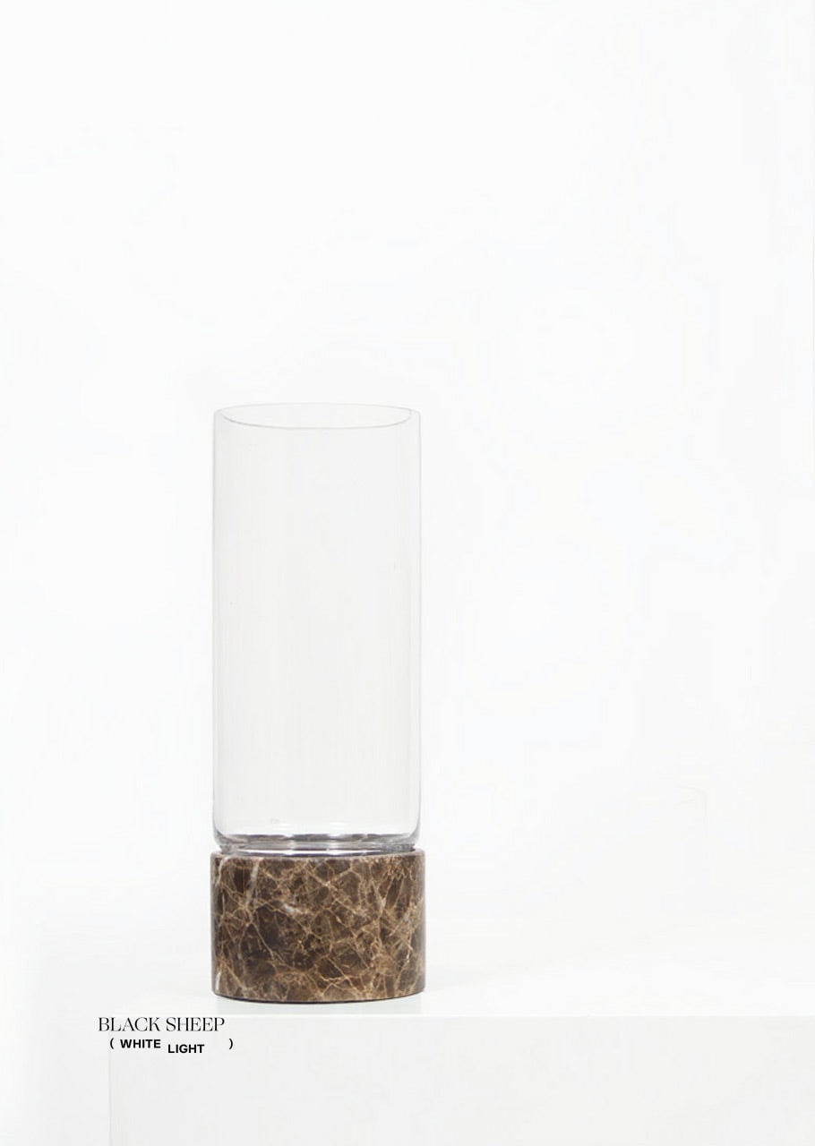 Dark Emperador Marble and Glass Vase and Hurricane