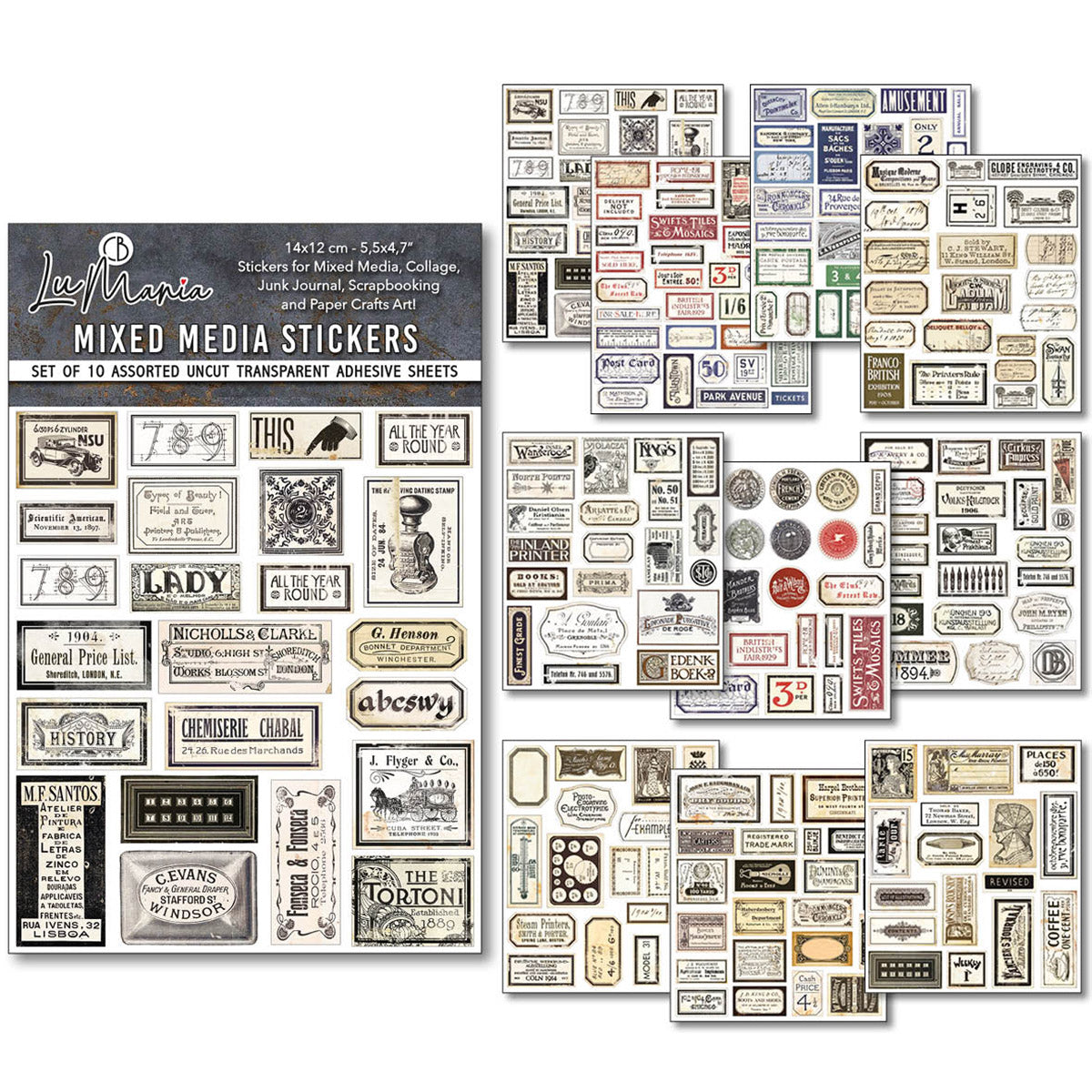 Mixed Media Sticker Set 10/Pkg Vintage Scripts