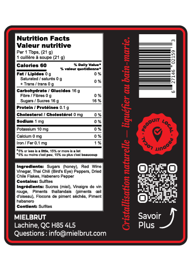 Mielbrut Hot Honey — Raw Quebec Honey with Chili Pepper Heat