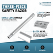 Merkur 3-Piece Ladies DE Safety Razor, Closed Comb, Knurled Extra Long Handle, Chrome, Pink Box