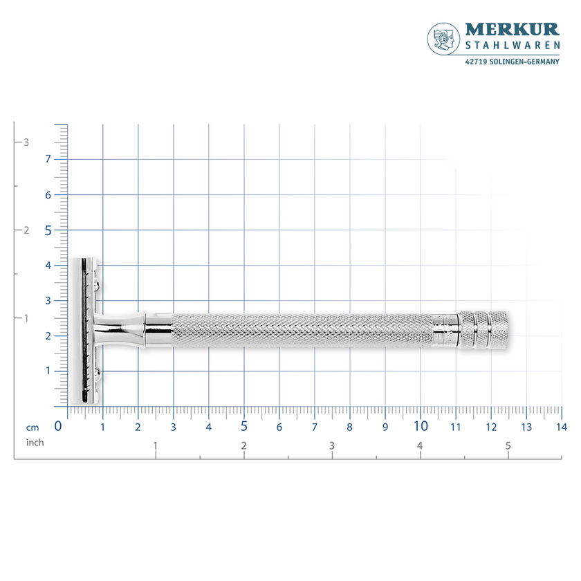 Merkur 3-Piece Ladies DE Safety Razor, Closed Comb, Knurled Extra Long Handle, Chrome, Pink Box
