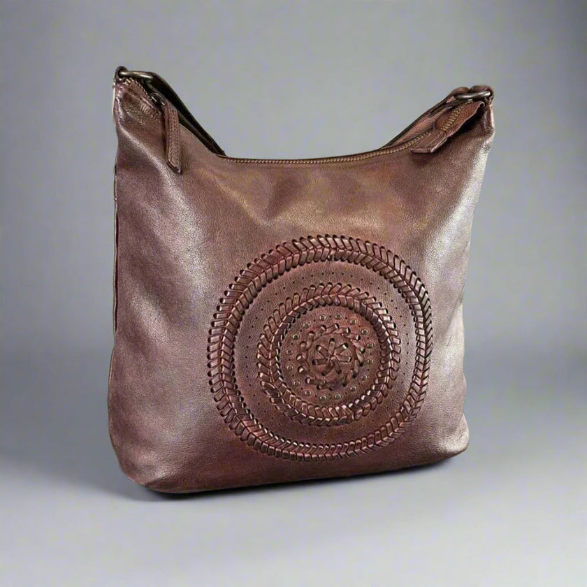 MET Floral Stitch Leather Tote with Adjustable Strap