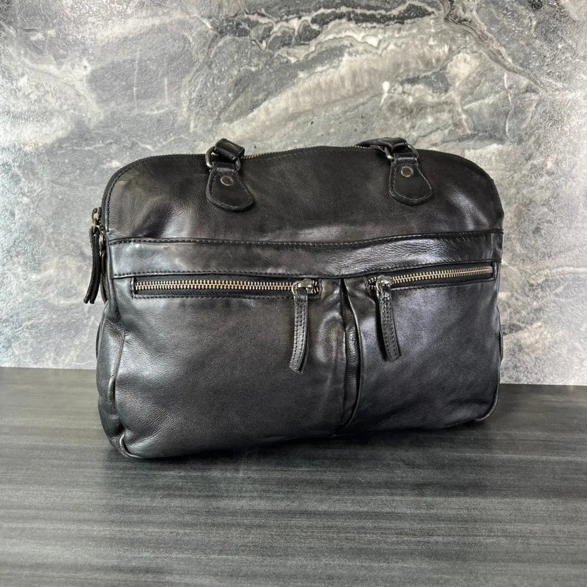 MET Leather Handbag with Dual Handles and Front Zipper Pockets