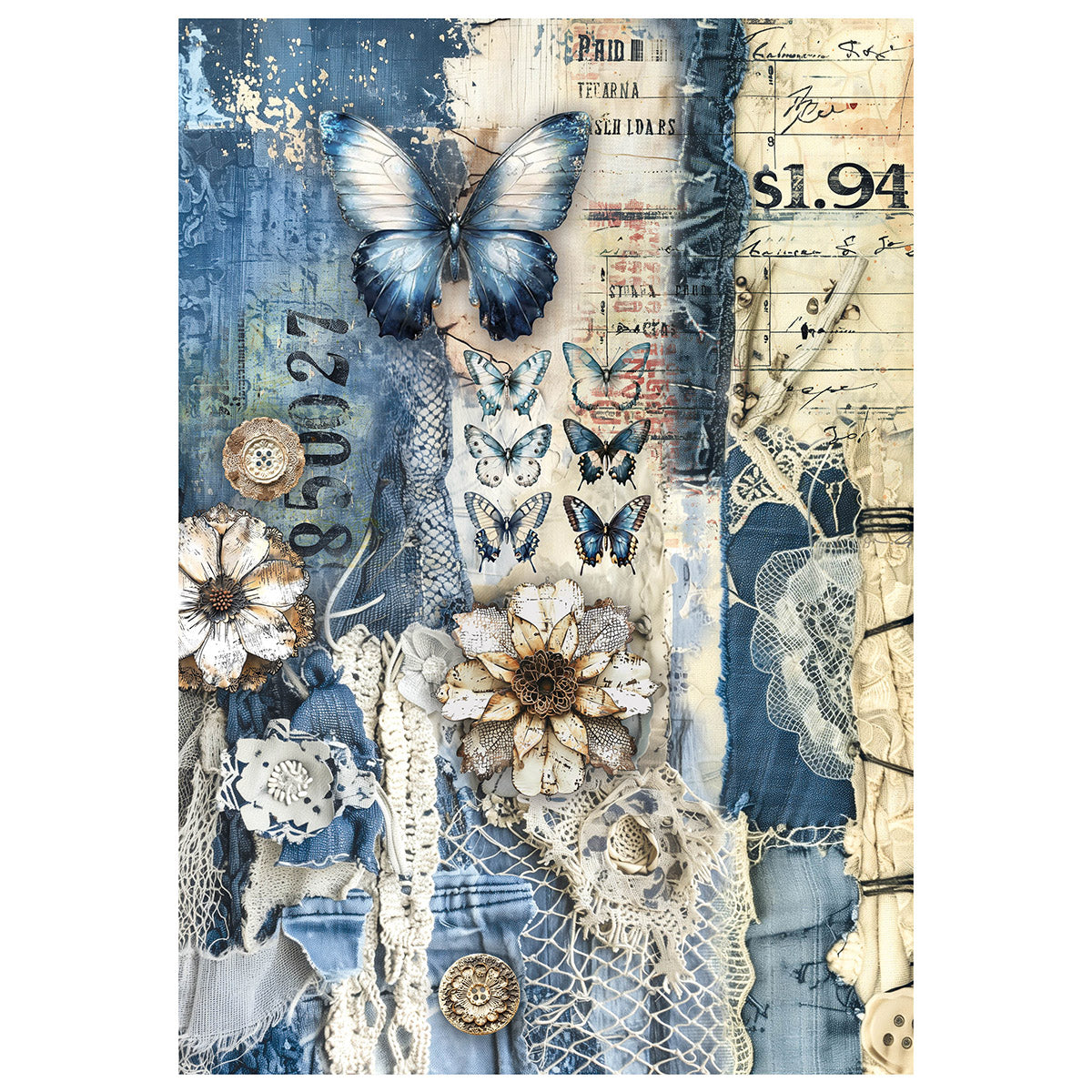 Mixed Media Rice Paper A4 Set 4/Pkg Urban Blue Denim