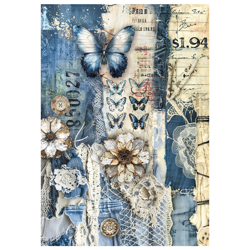 Mixed Media Rice Paper A4 Set 4/Pkg Urban Blue Denim