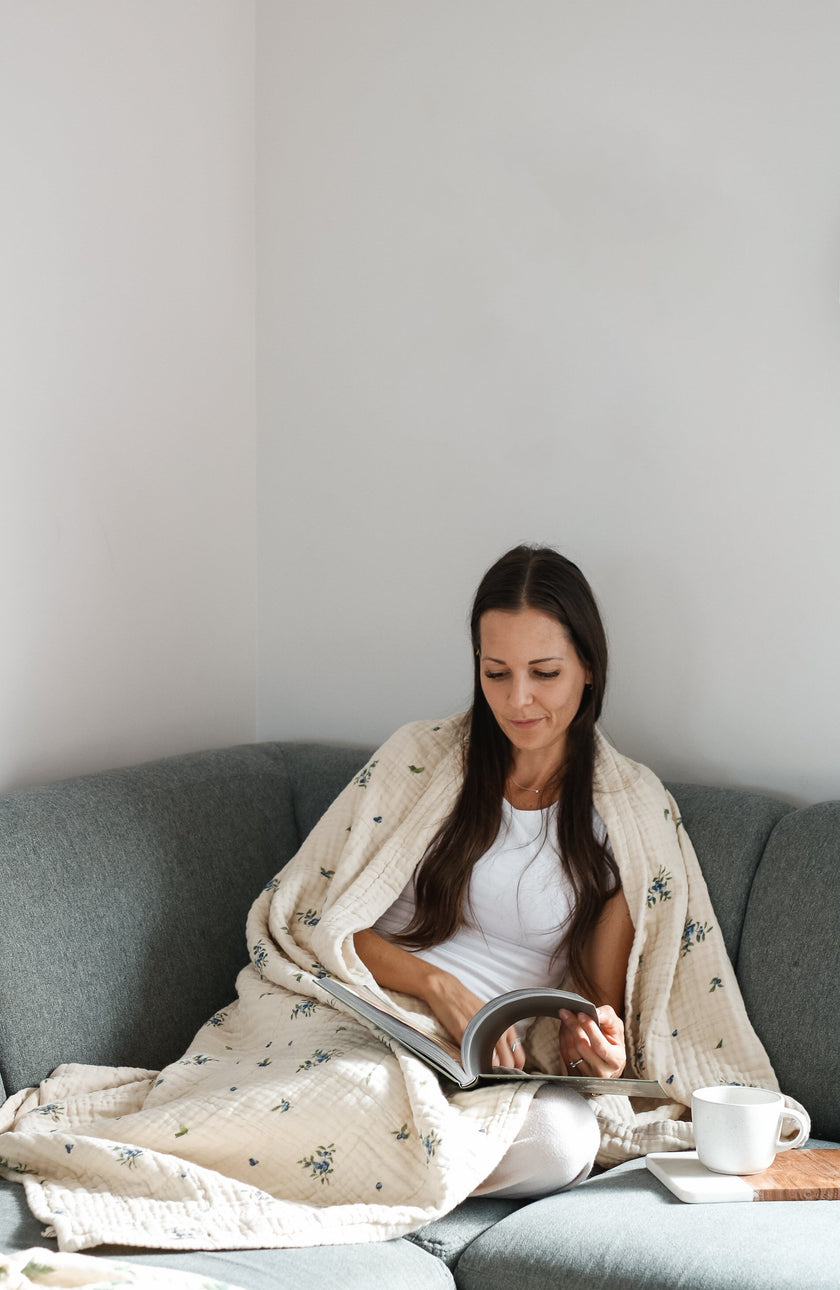 Organic Cotton Muslin Blanket, 4 Layers, Twin Size (60 X 74) - Blueberry