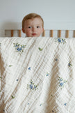 Organic Cotton Muslin Baby Blanket, 4 Layers, Crib Size (47 X 47) - Blueberry