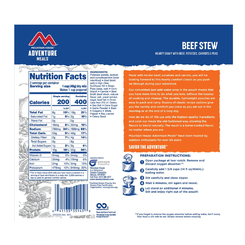 Mountain House Beef Stew Gluten Free - 8 Serving Portions Can