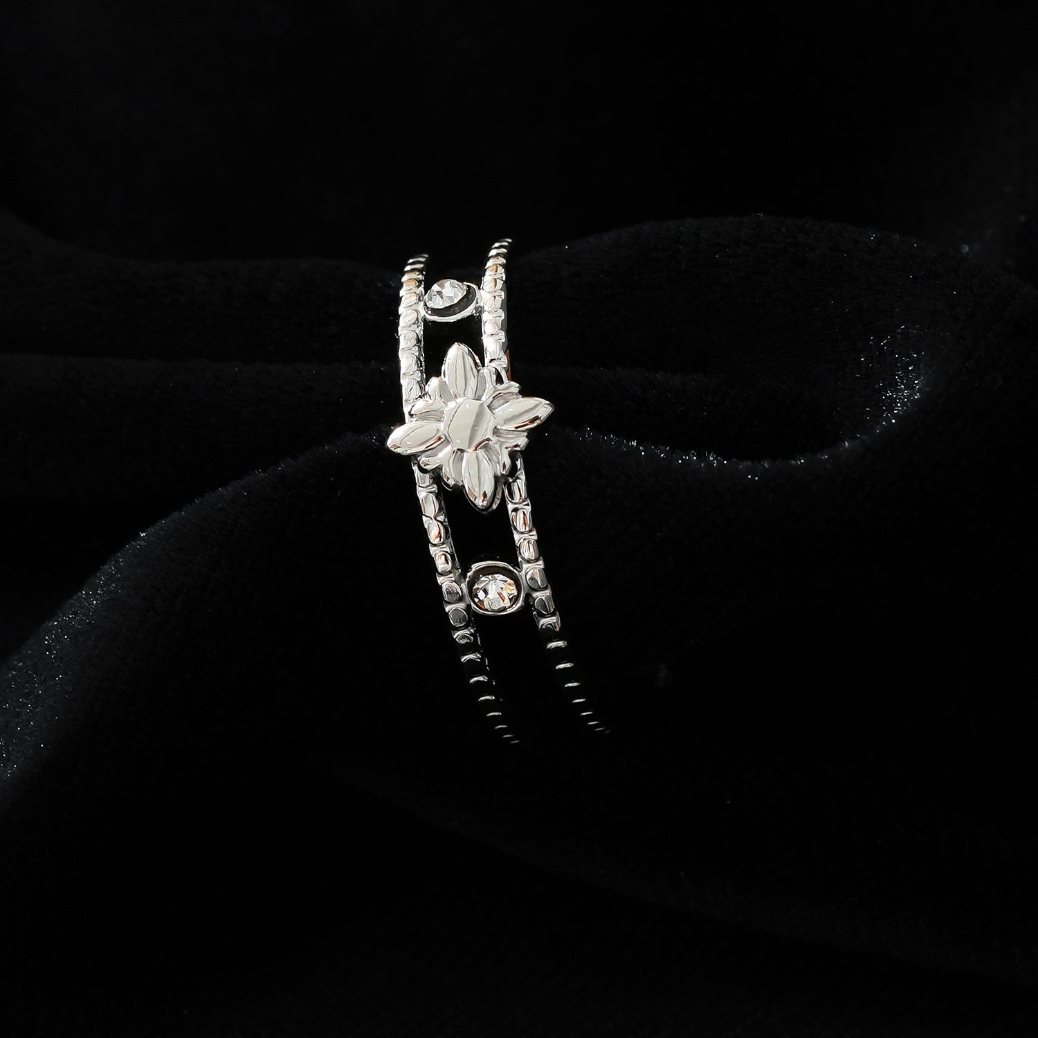 MICHELE White Gold (Silver Toned):  Vintage Inspired Double Stacked Ring.