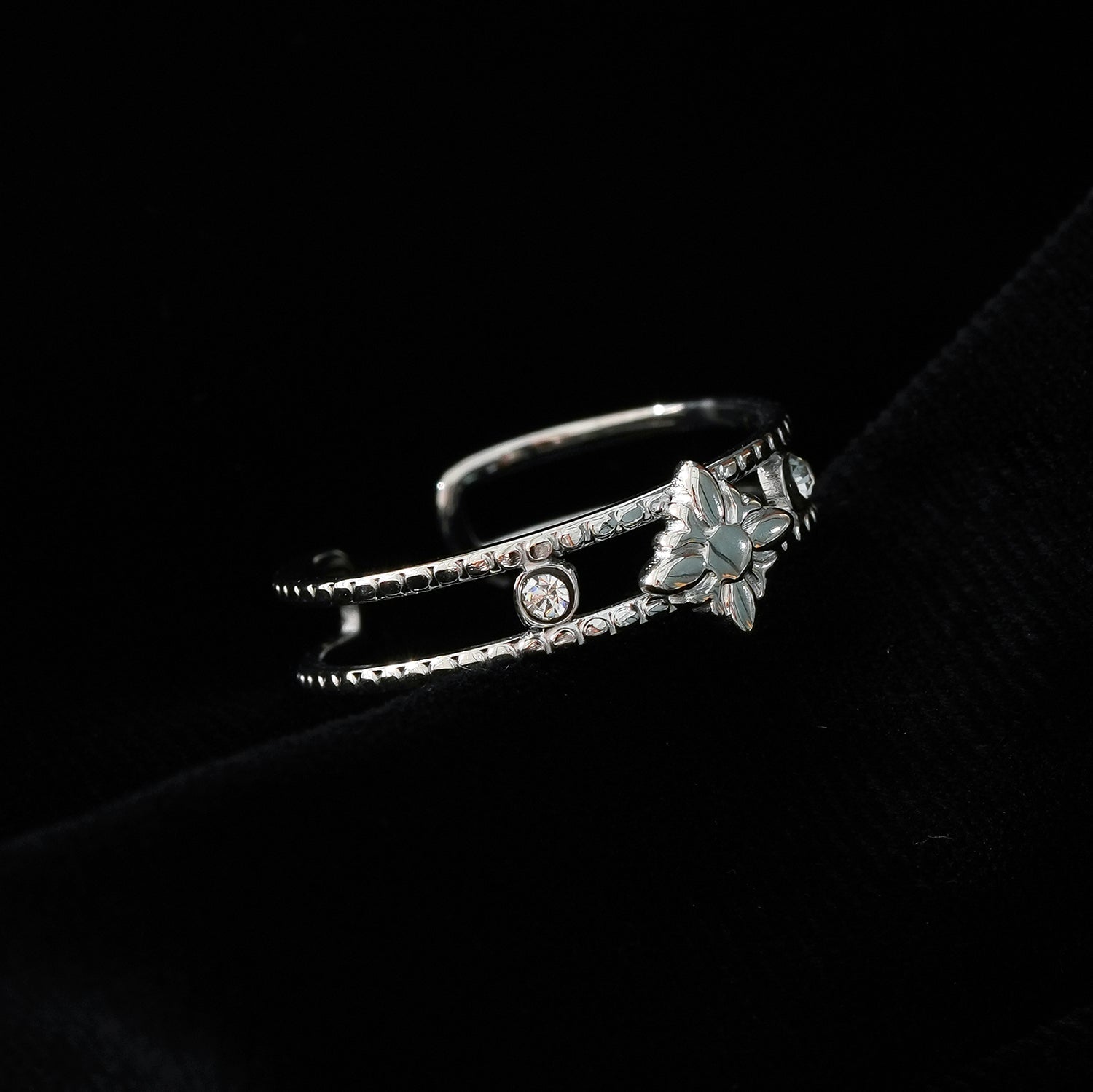 MICHELE White Gold (Silver Toned):  Vintage Inspired Double Stacked Ring.