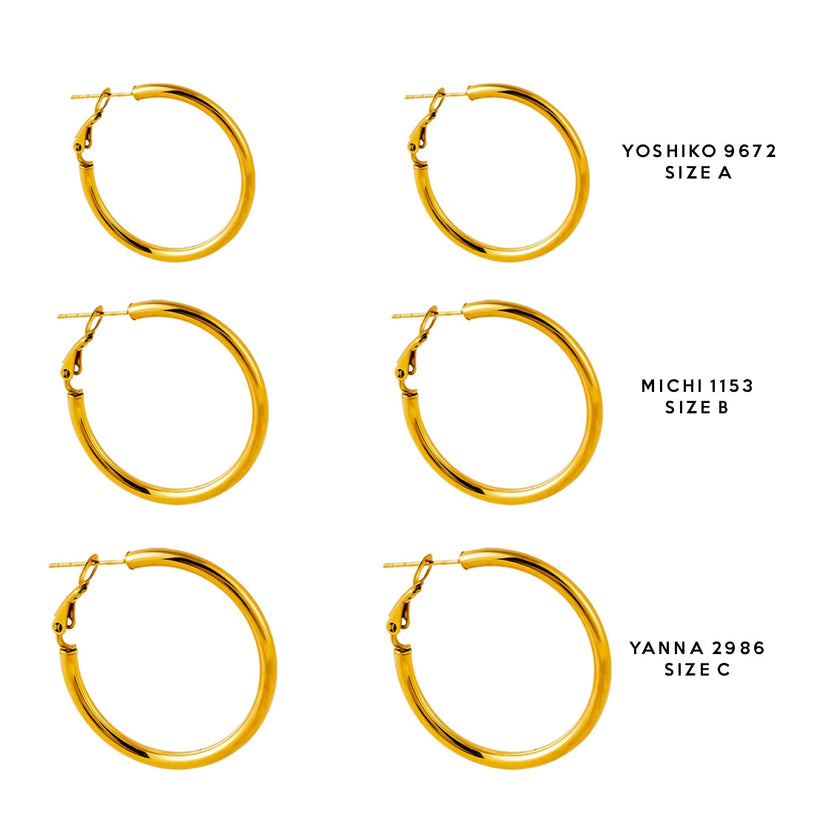 YANNA: Mid-Width Essential Hoop Earrings Gold Size C (3cm)