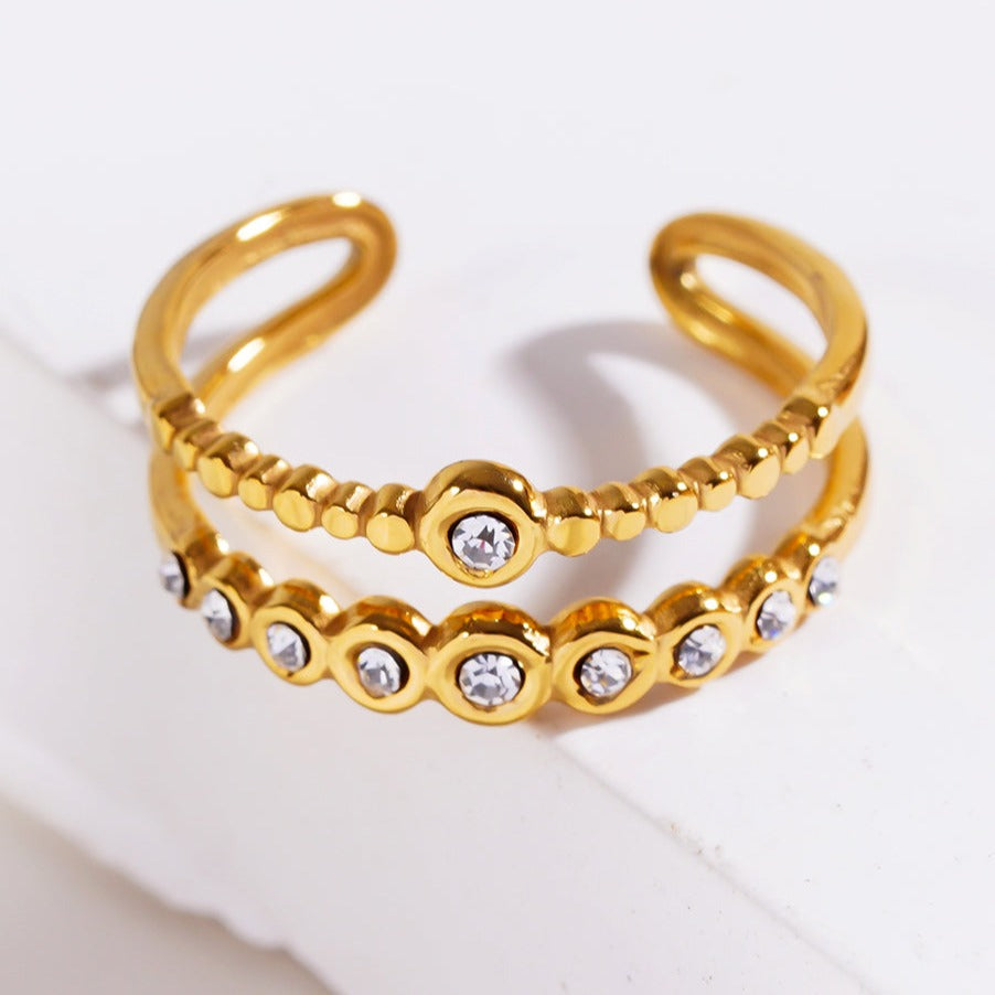MILADIA : Bague double avec perles et zircone incrustées