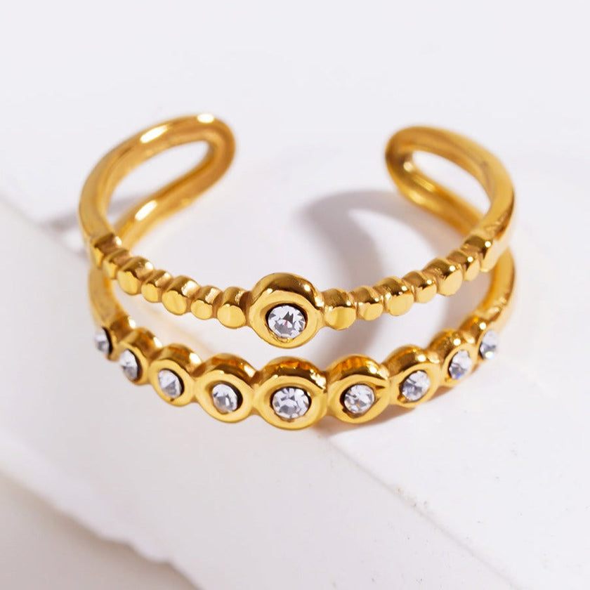 MILADIA : Bague double avec perles et zircone incrustées