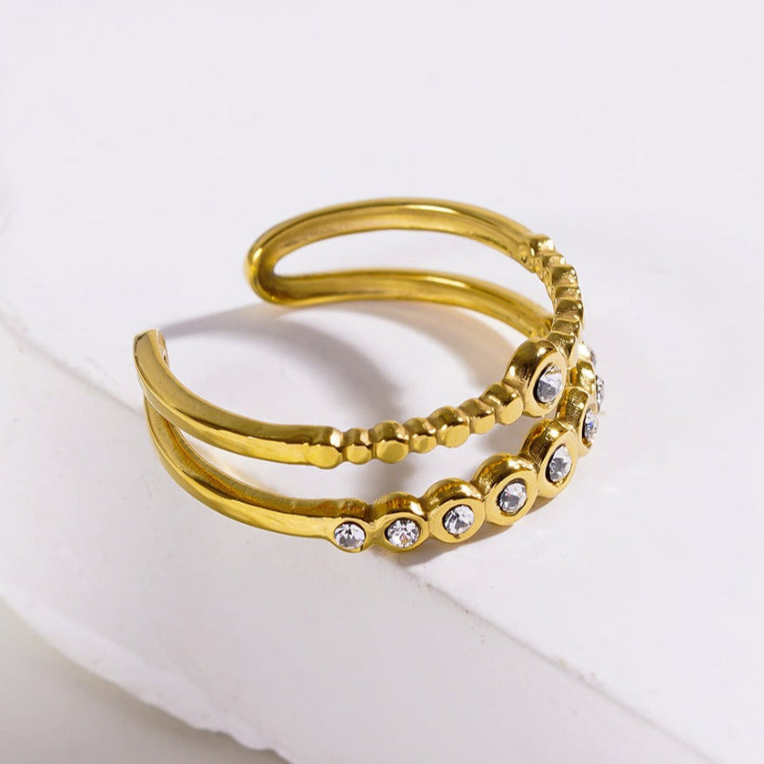 MILADIA : Bague double avec perles et zircone incrustées