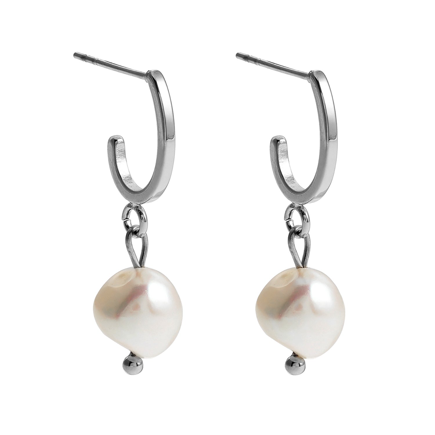 MILANO : Boucles d'oreilles pendantes en forme de J avec perles d'eau douce naturelles en argent.
