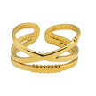 MIRANDA: Cross Over Triple Band Stacked Gold Ring