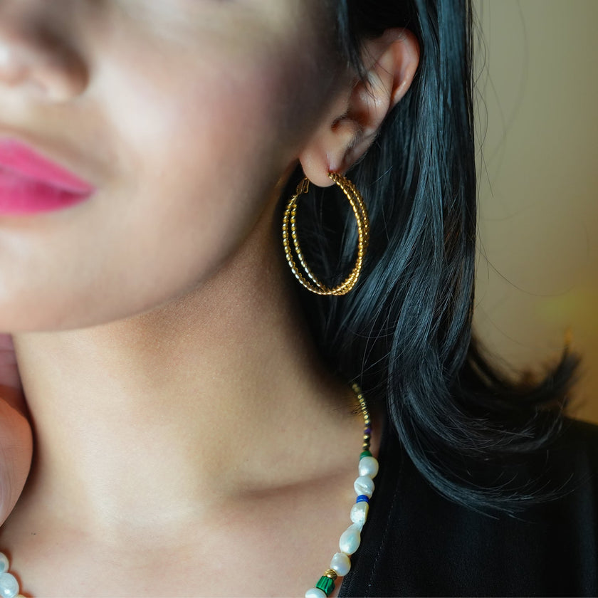 MIZUKI : Boucles d'oreilles à texture double corde