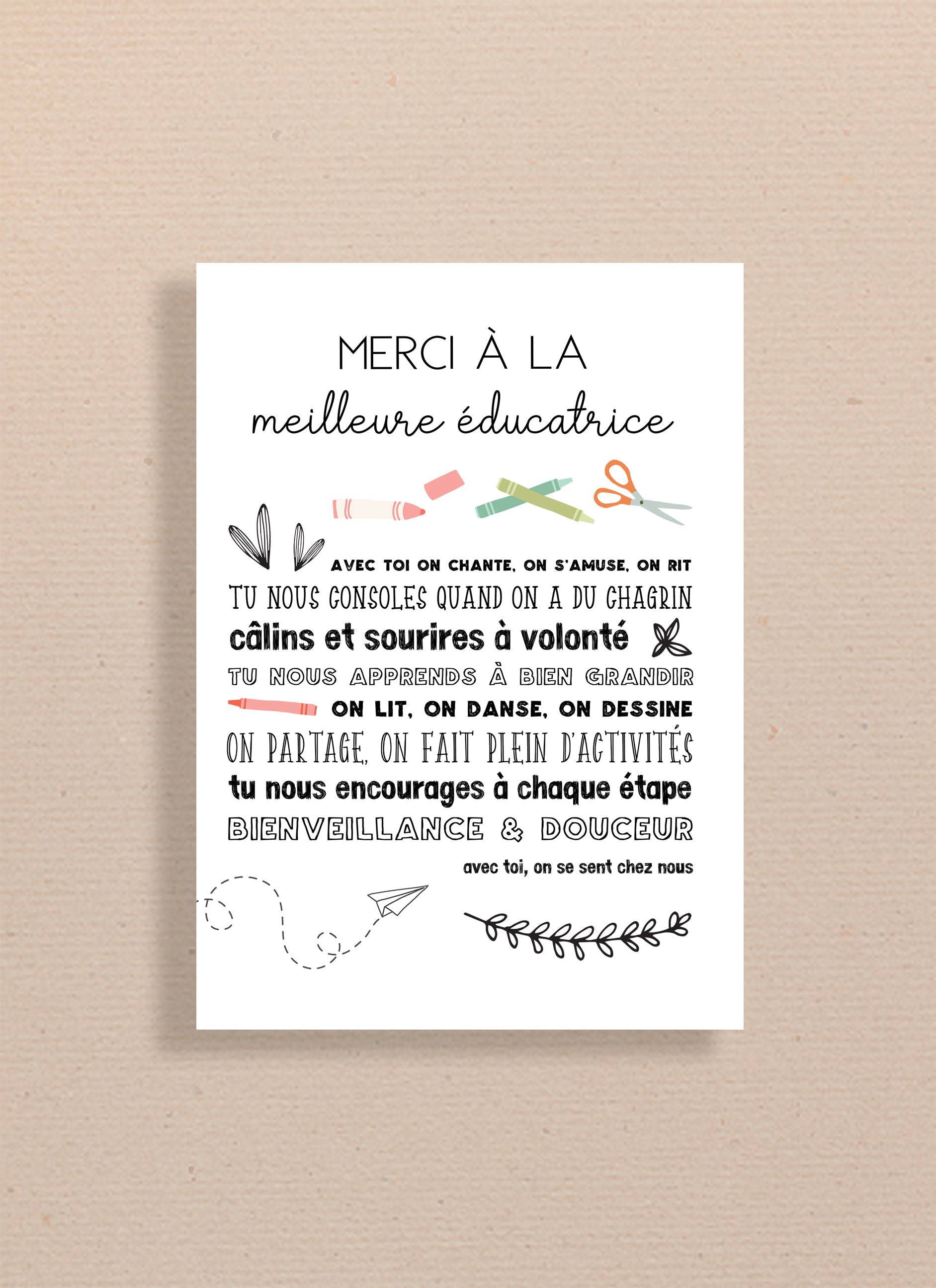 Carte de remerciement éducatrice