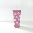 Gobelet 24oz - acier inox mauve - fleurs retro