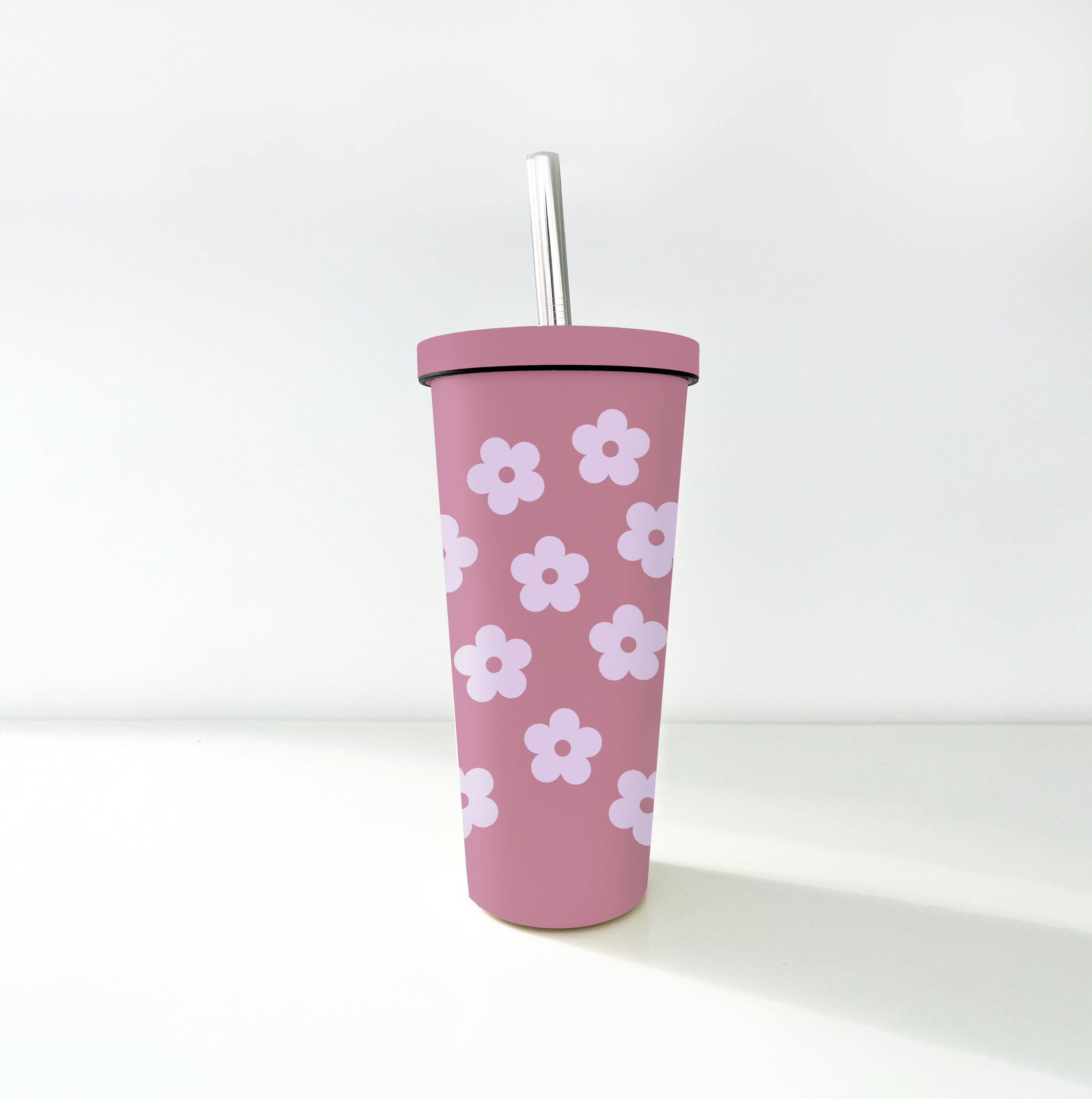 Gobelet 24oz - acier inox mauve - fleurs retro