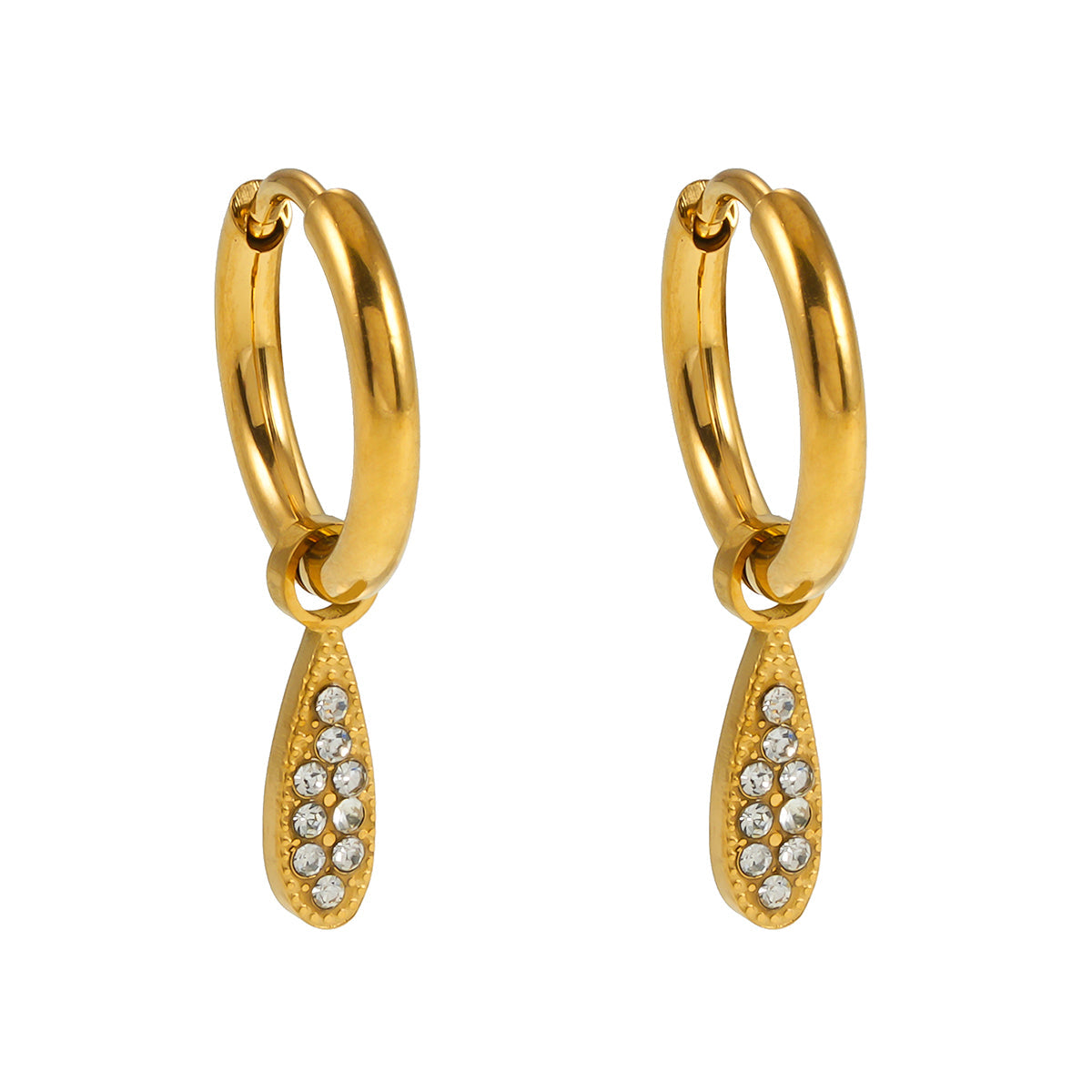 MONTEREY : Boucles d'oreilles vintage avec breloques en forme de goutte d'eau pavées de zircons.