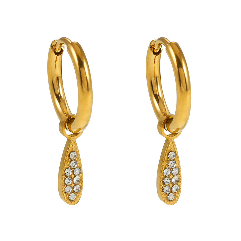 MONTEREY : Boucles d'oreilles vintage avec breloques en forme de goutte d'eau pavées de zircons.