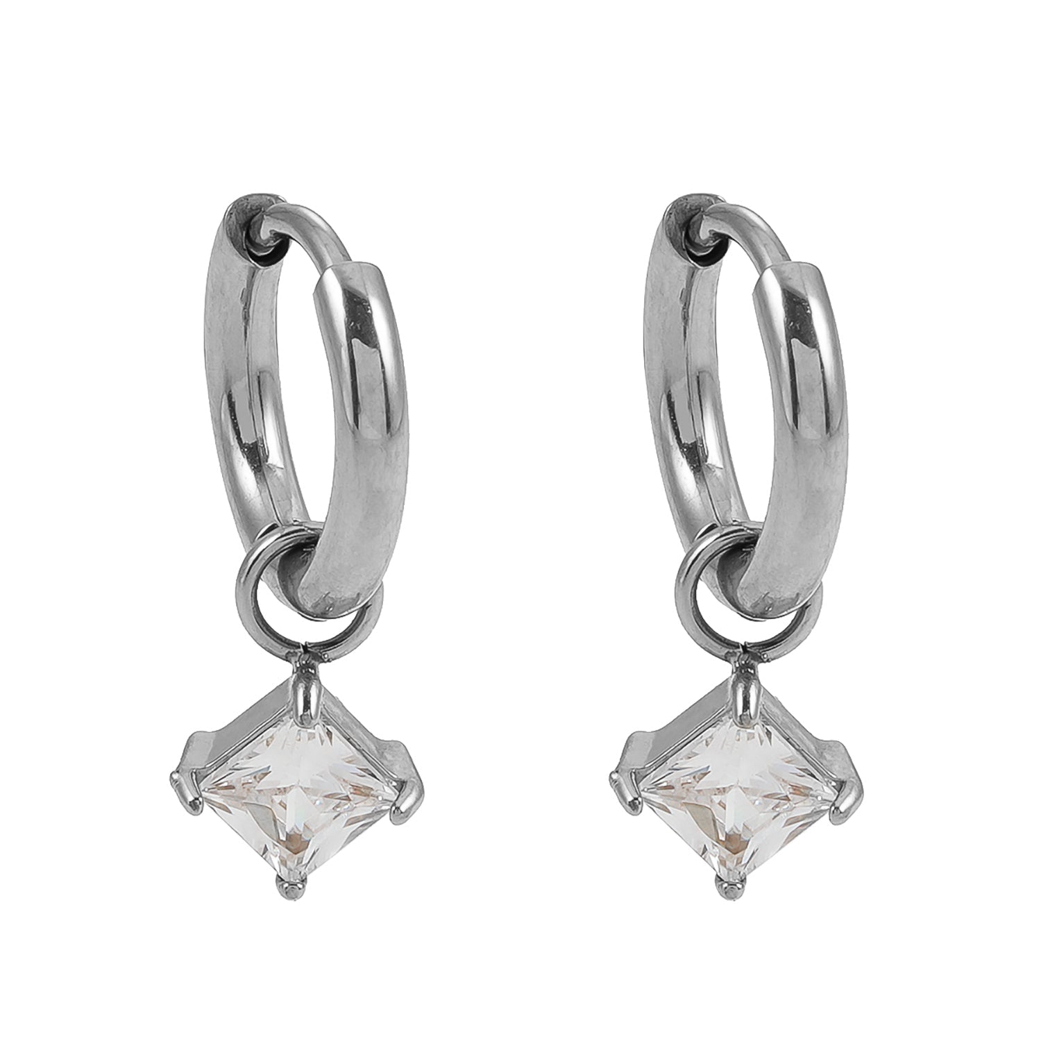 MORANDI White Gold (Silver Toned): Vintage Inspired Hoops with Removable Moissanite Charms