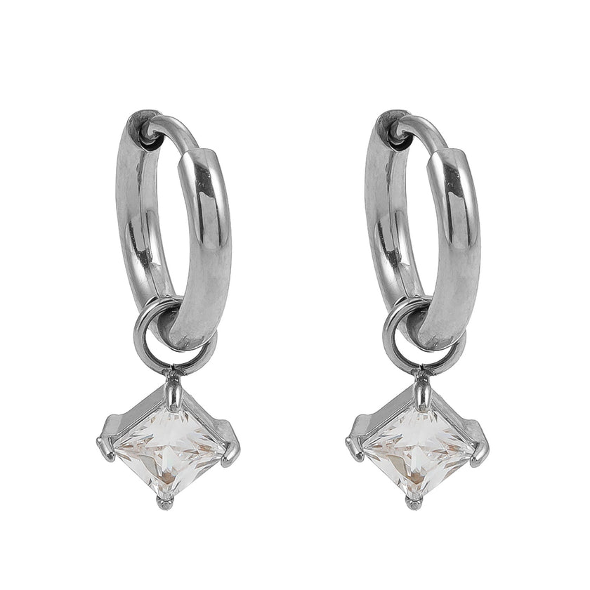 MORANDI White Gold (Silver Toned): Vintage Inspired Hoops with Removable Moissanite Charms