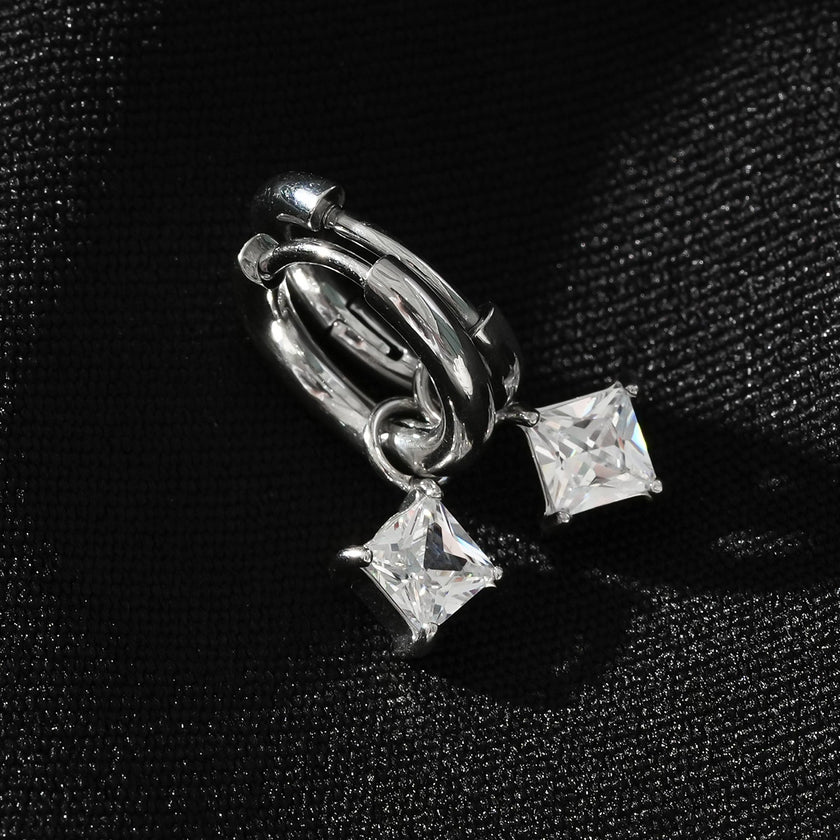 MORANDI White Gold (Silver Toned): Vintage Inspired Hoops with Removable Moissanite Charms
