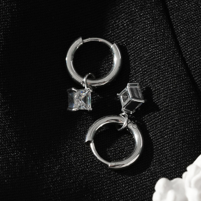 MORANDI White Gold (Silver Toned): Vintage Inspired Hoops with Removable Moissanite Charms