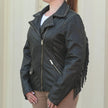 Women's Studded Leather Jacket with Removable Fringe