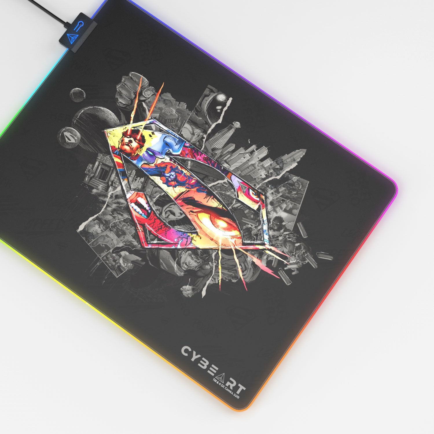 Tapis de souris pour jeux vidéo avec le logo du bouclier de Superman