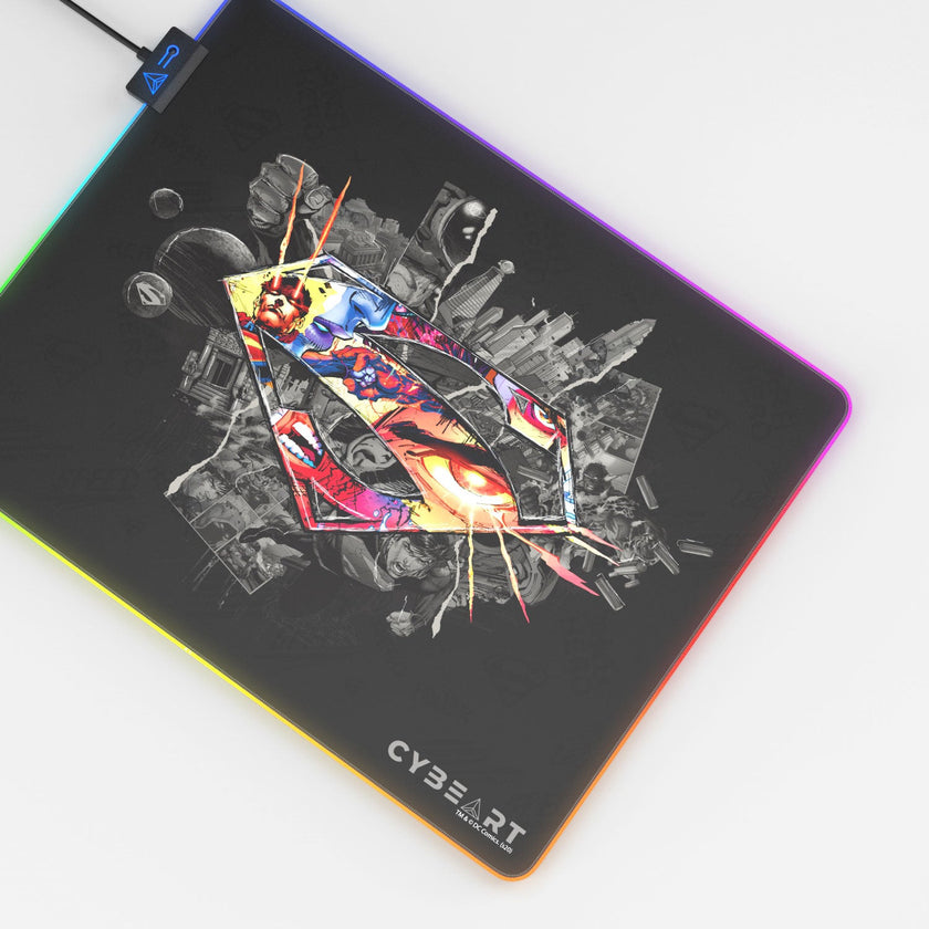 Tapis de souris pour jeux vidéo avec le logo du bouclier de Superman