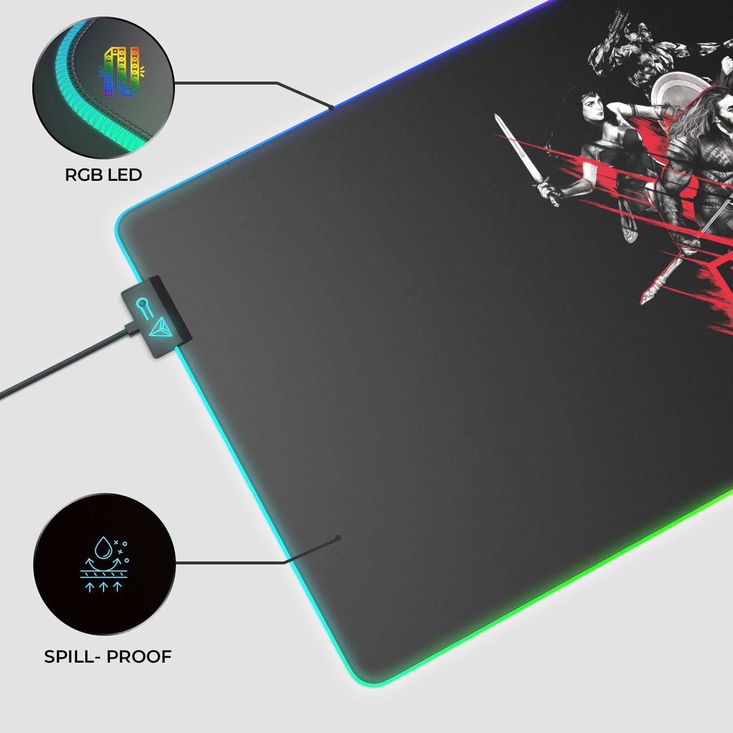 Tapis de souris pour jeux vidéo Justice League - Prêt pour le combat