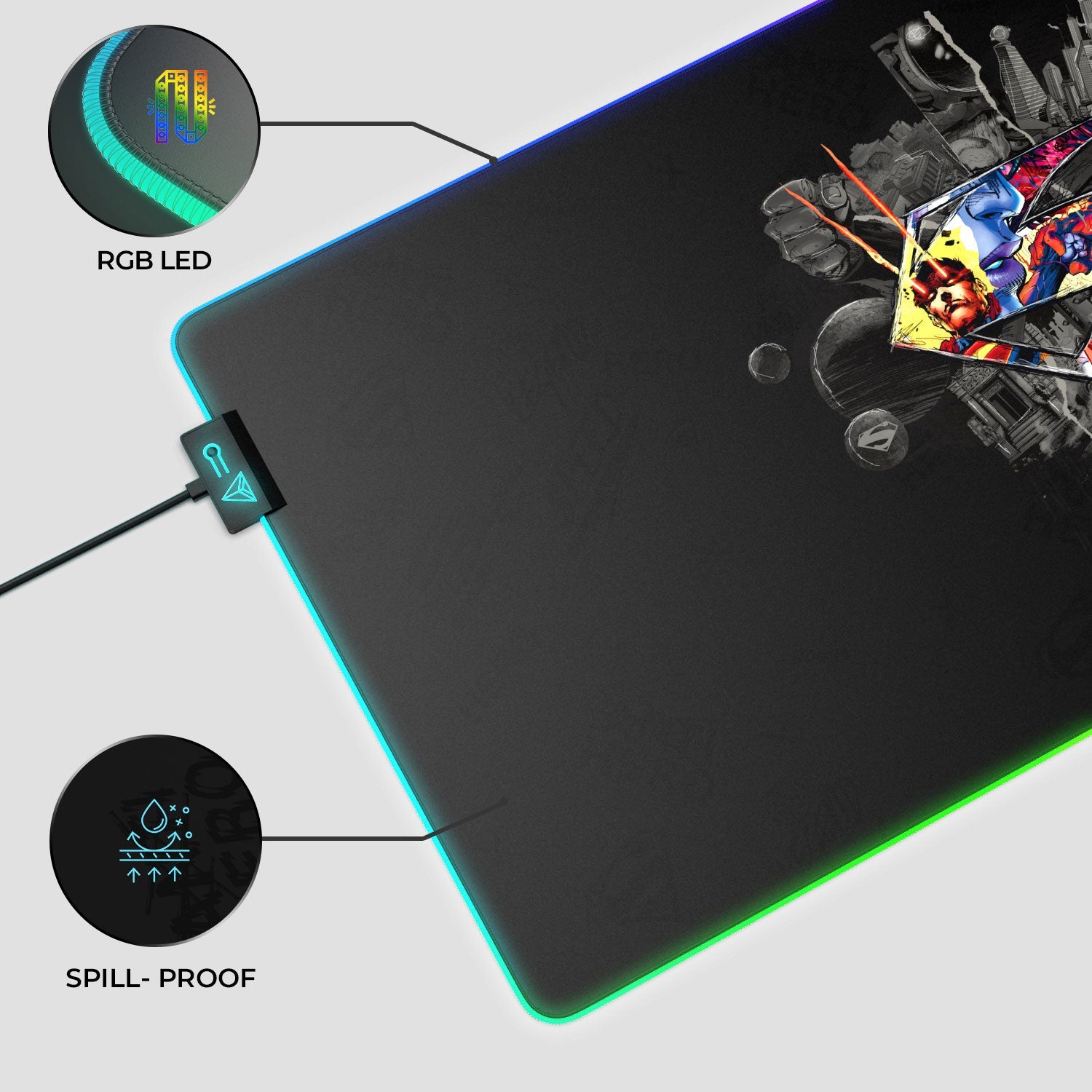 Tapis de souris pour jeux vidéo avec le logo du bouclier de Superman