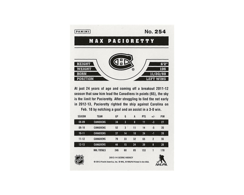 Max Pacioretty Autographed 2013-14 Panini Score #254 Hockey Card