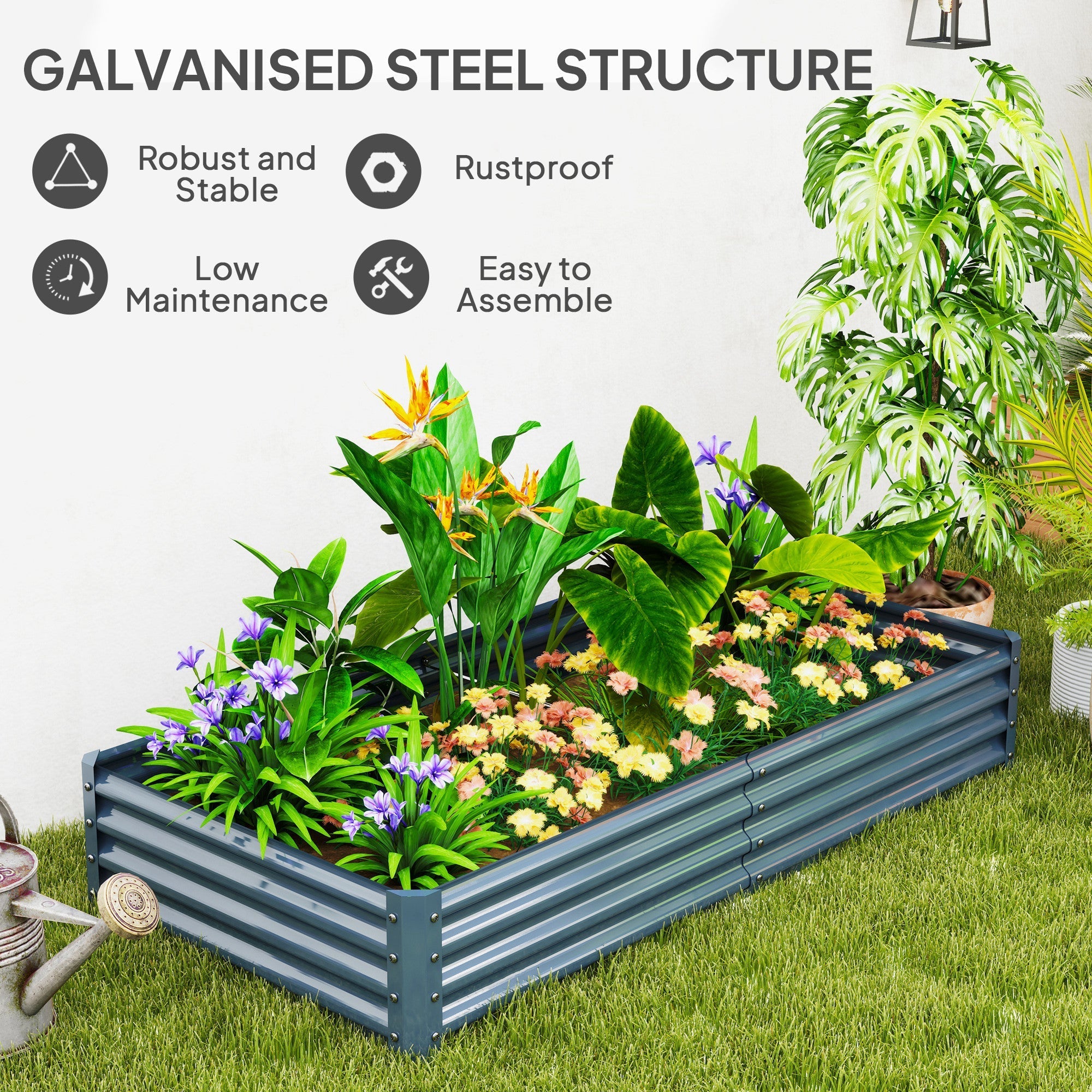 Outsunny 6 x 3 x 1ft Galvanized Raised Garden Bed, Reinforced Outdoor Planter Box with Open Bottom, Silver