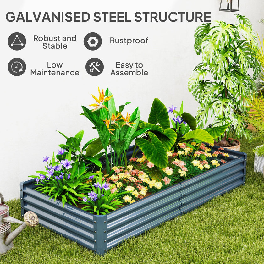 Outsunny 6 x 3 x 1ft Galvanized Raised Garden Bed, Reinforced Outdoor Planter Box with Open Bottom, Silver