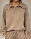 Maeve Luxeflow - Relaxed 3/4 Zip Top In Mocha Mousse