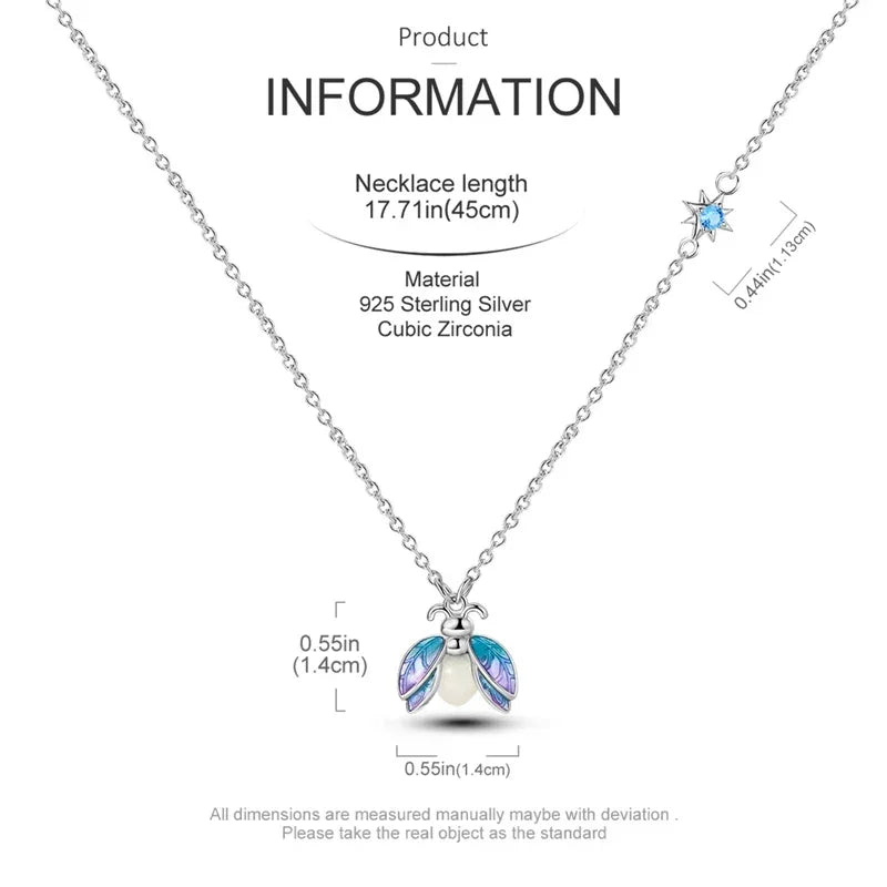 Glow-in-the-Dark Firefly Sterling Silver Necklace | 925 Enamel Pearl Pendant
