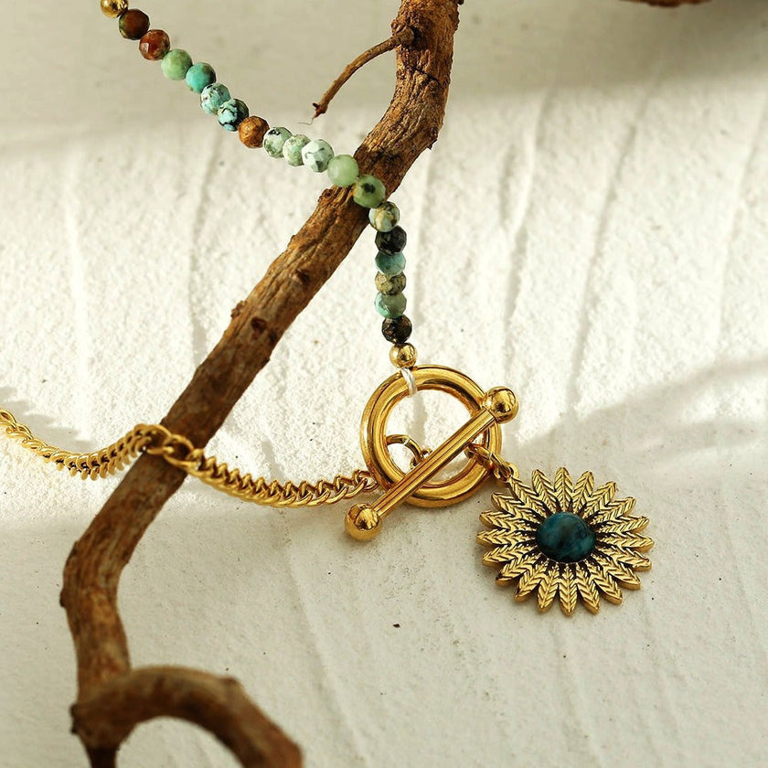 McKENZIE - Natural Stone Boho-Chic Gold Necklace
