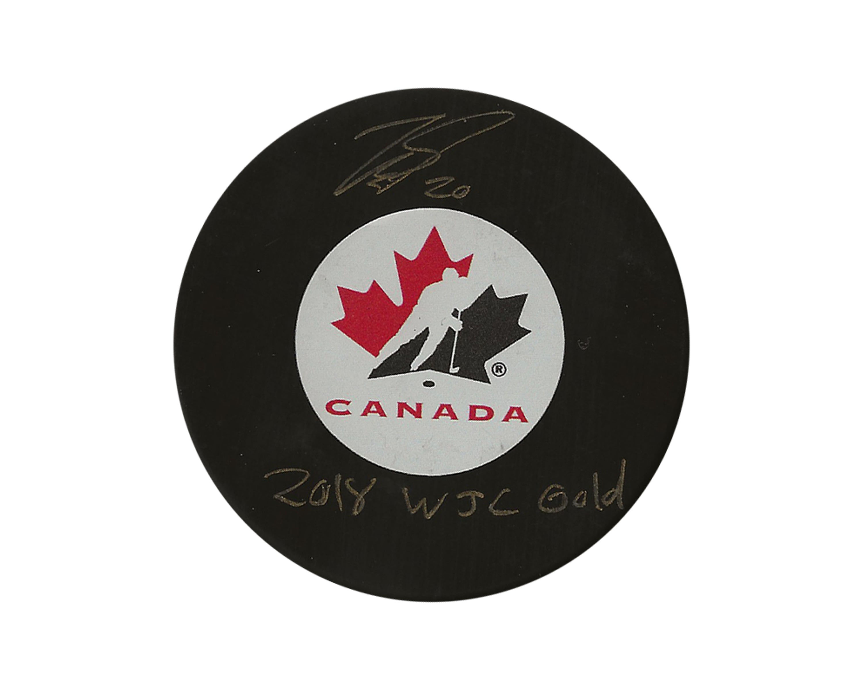 Michael McLeod Autographed Team Canada Autograph Model Puck Inscribed 