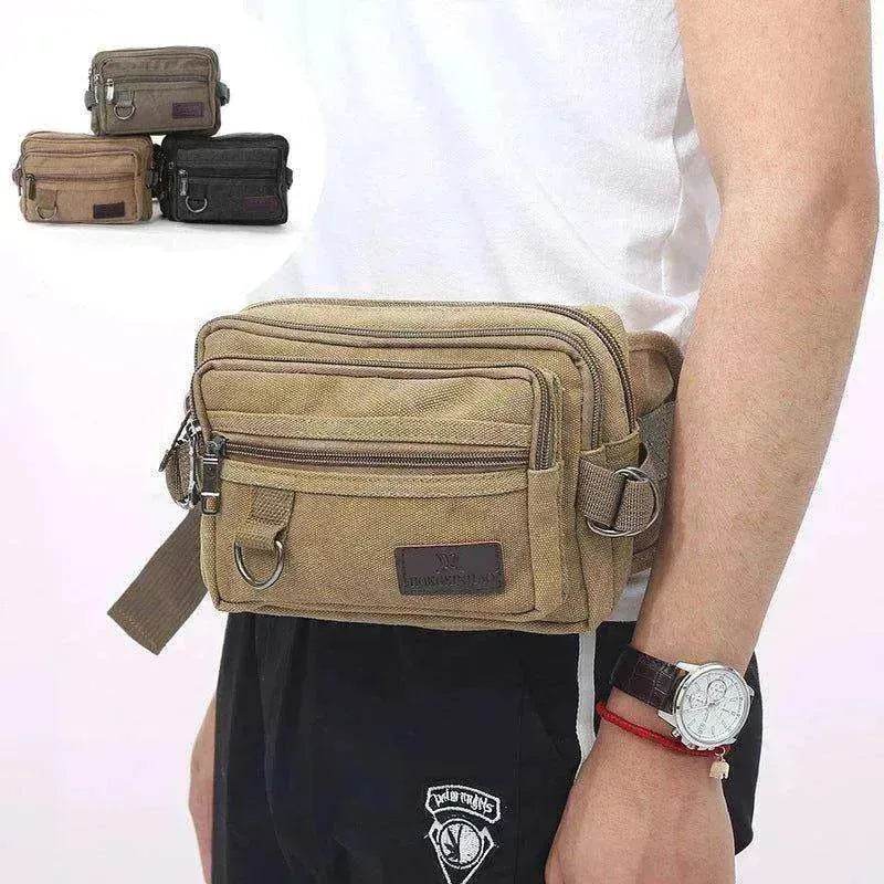 Canvas Fanny Pack With 4 Zipper Pockets Waist Bag