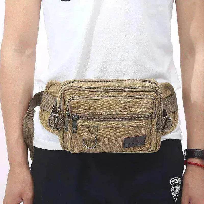 Canvas Fanny Pack With 4 Zipper Pockets Waist Bag