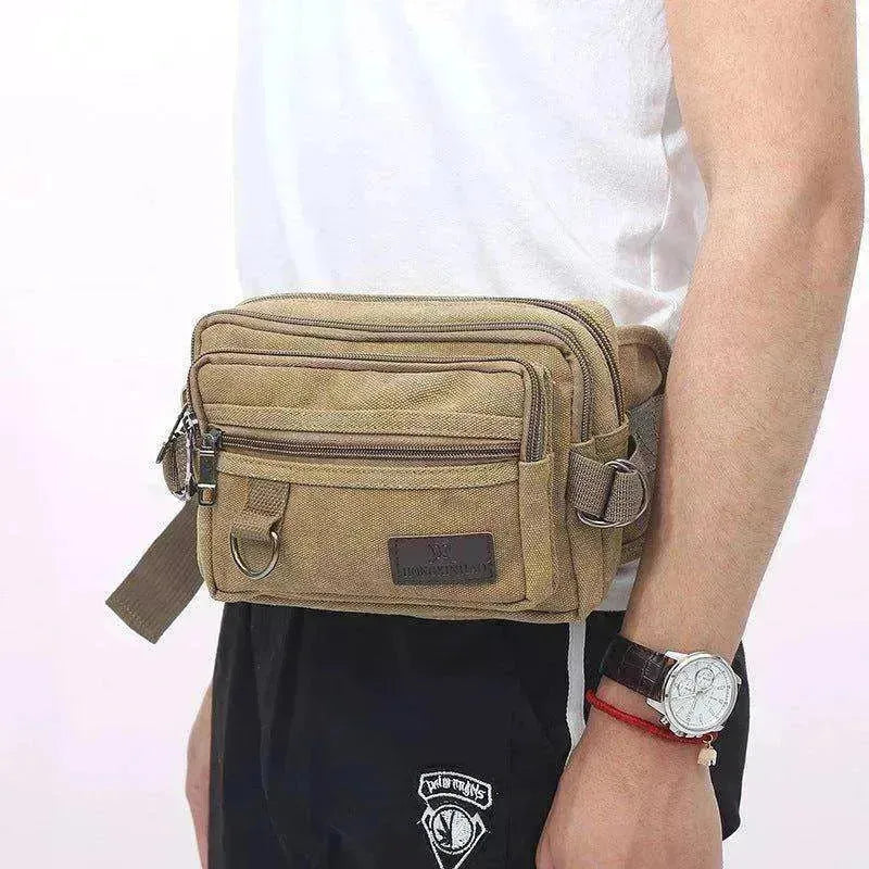 Canvas Fanny Pack With 4 Zipper Pockets Waist Bag