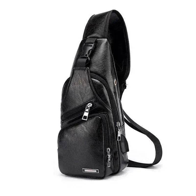 Men USB Charging Bag PU PVC Shoulder Diagonal Messenger Travel Cross Body Bags