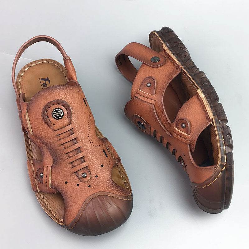 Premium Men’s Leather Closed-Toe Sandals – Breathable Casual Summer Comfort Shoes